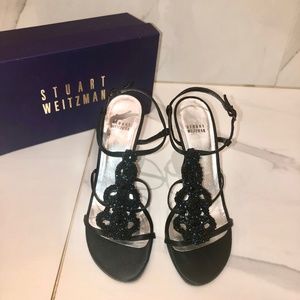 Stuart Weitzman Black Satin Caviar sandals